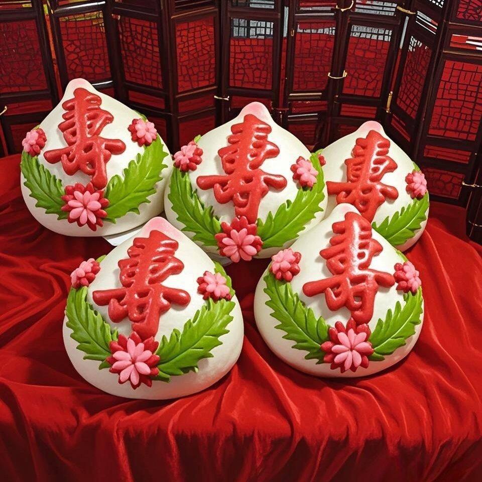 花饽饽大寿桃祝寿贺寿生日宴会花馍馒头400g-600g-800g