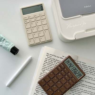 巧克力莫兰迪色小型计算器12位高颜值简约便携办公室计算机财务