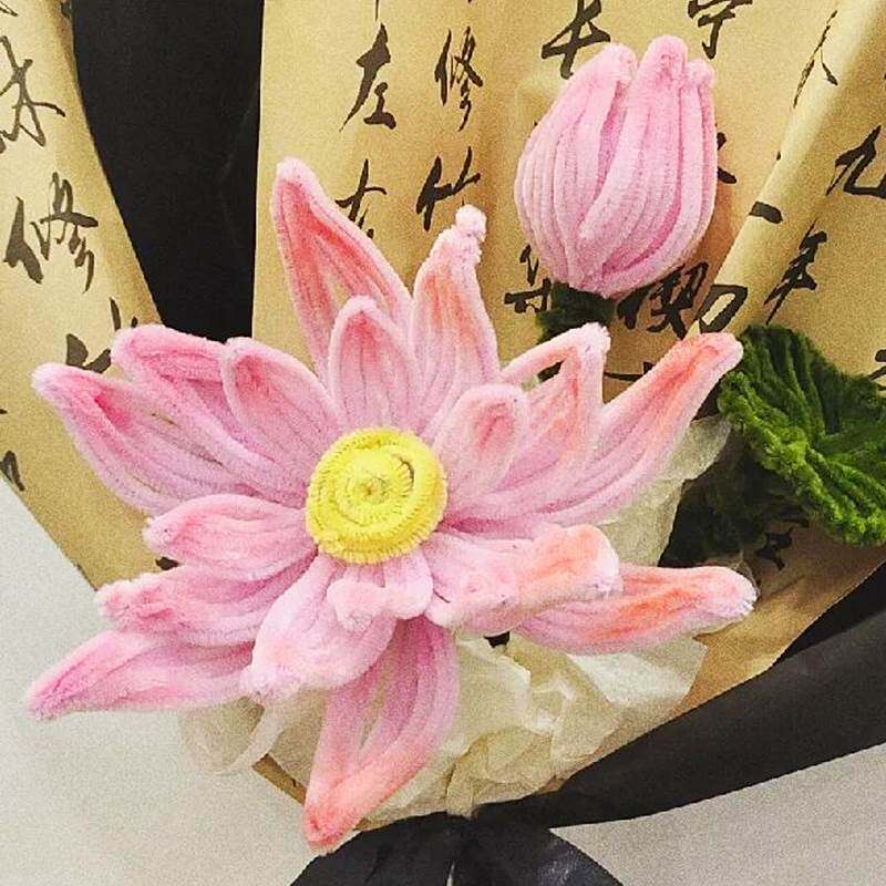 荷花毛根扭扭棒花束手工diy郁金香材料包妞妞棒向日葵毛条扭扭花