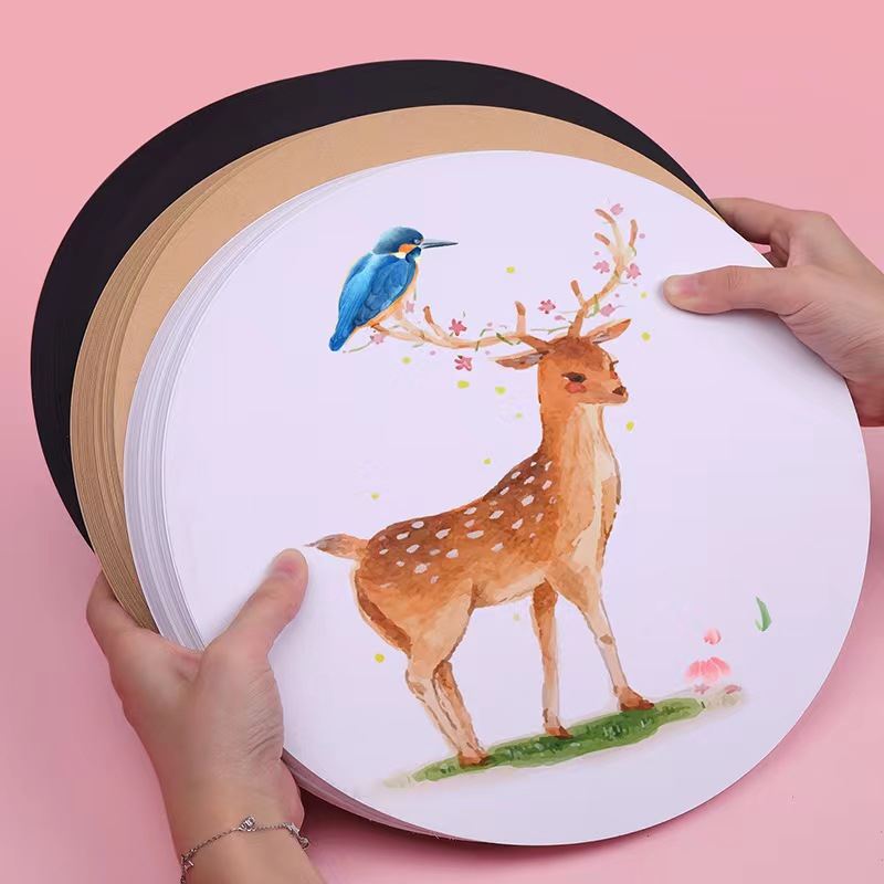 绘画圆形卡纸双面加厚黑白牛皮硬纸美术彩铅素描涂鸦儿童手工用纸