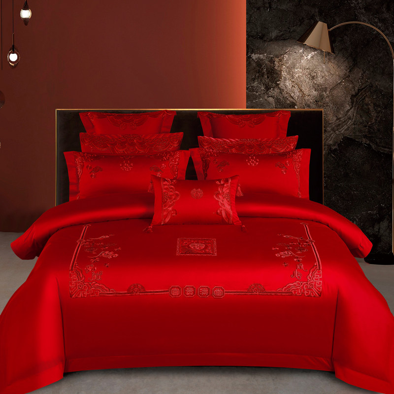 140支全棉简约婚庆四件套大红色结婚六十件套婚礼床上用品喜被子,床上用品,婚庆床品套件,淘宝优惠券,粉丝福利购,淘宝优惠卷