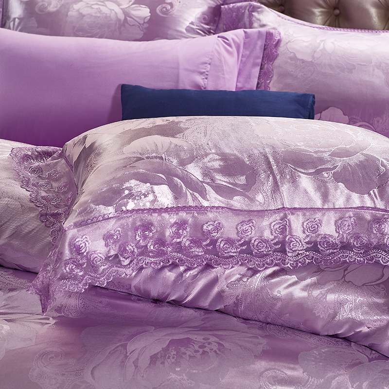 贡缎提花蕾丝花边枕套一对装