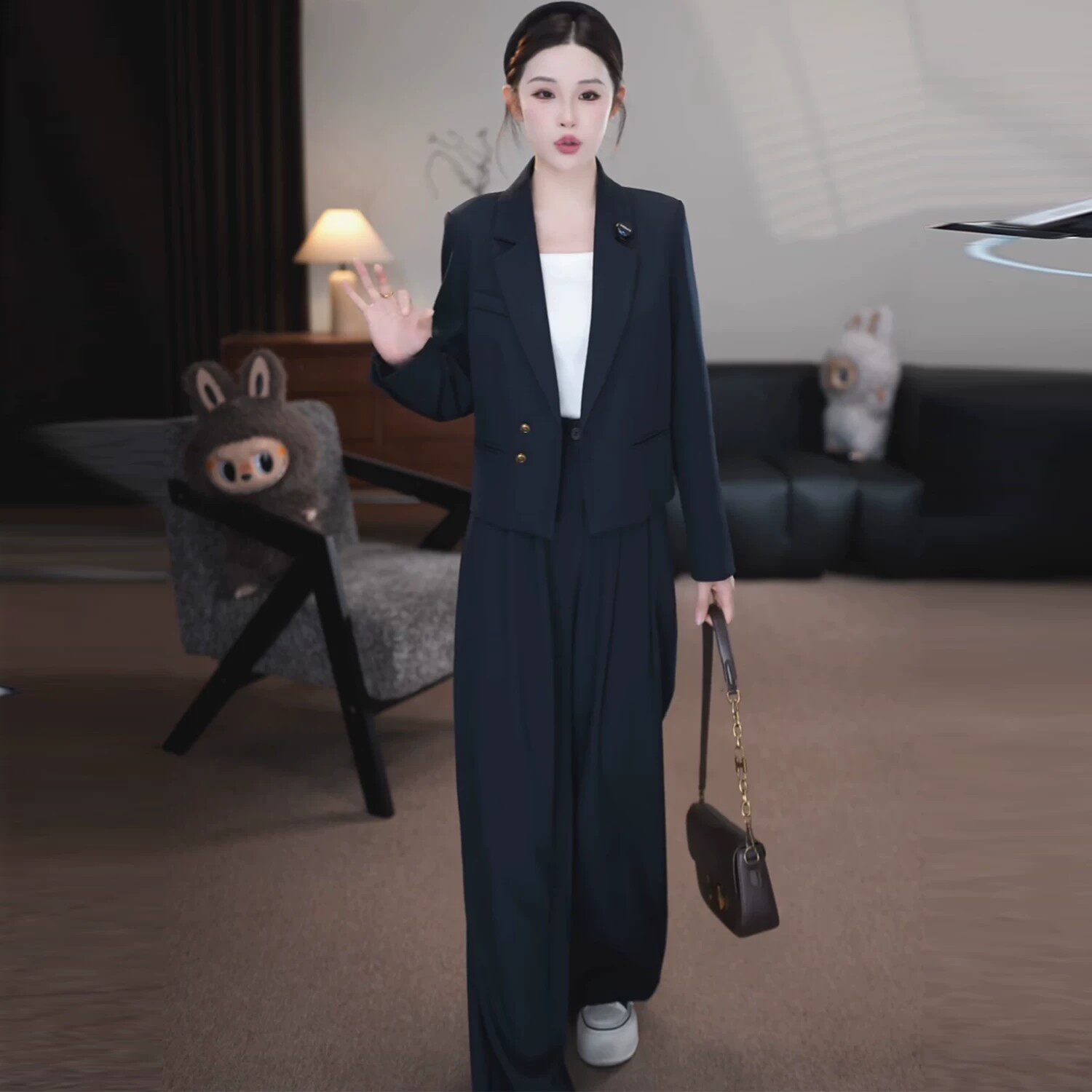 新款时尚套装女洋气减龄显瘦西装外套阔腿裤休闲两件套