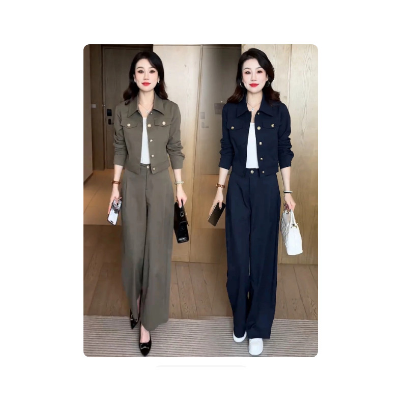 时尚高级感两件套女秋季新款洋气质显瘦牛仔外套阔腿长裤休闲套装