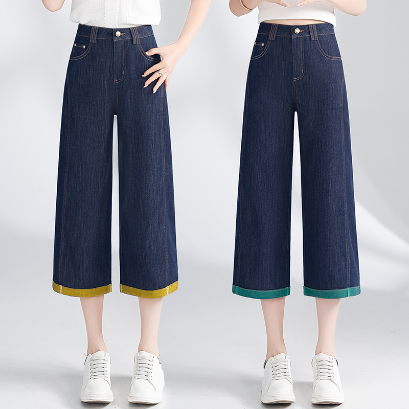 丹宁蓝卷边牛仔七分裤女夏季新款