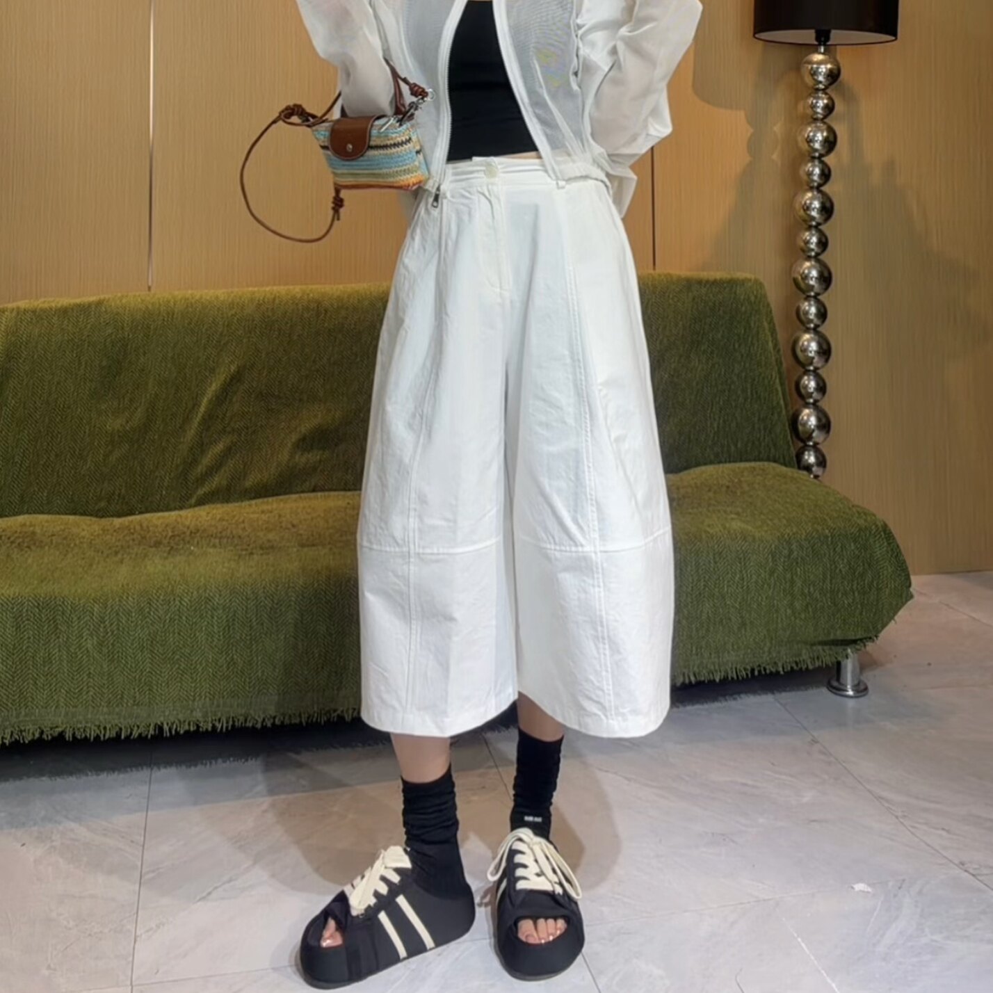 松弛感白色阔腿七分裤女夏季新款