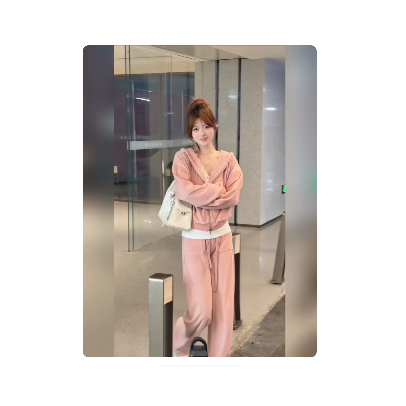 休闲运动套装女早秋季韩系穿搭慵懒连帽卫衣外套长裤子两件套
