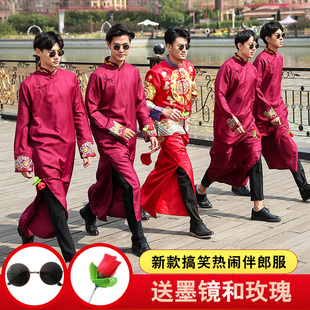 男士 唐装 婚礼伴郎服装 中式 结婚马褂中国风大褂长袍兄弟伴郎团礼服