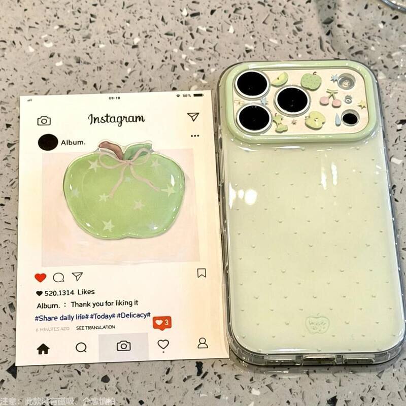 苹果16青苹果壳绿色水果礼结iPhone防摔手机壳17境界适用波点IMD