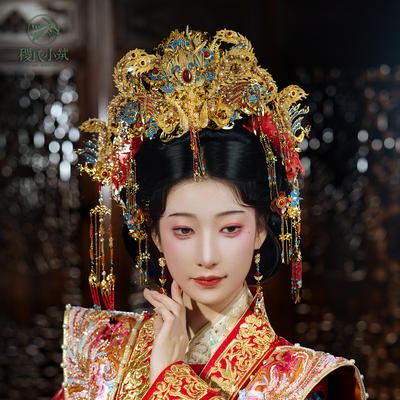稷氏小筑 凤羽 汉服发饰花钿汉服婚嫁古风古装头饰套装女发钗发冠