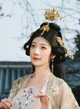 稷氏小筑 虞妃 汉服头发饰古风装古铜镀金色配饰头饰流苏发钗发冠