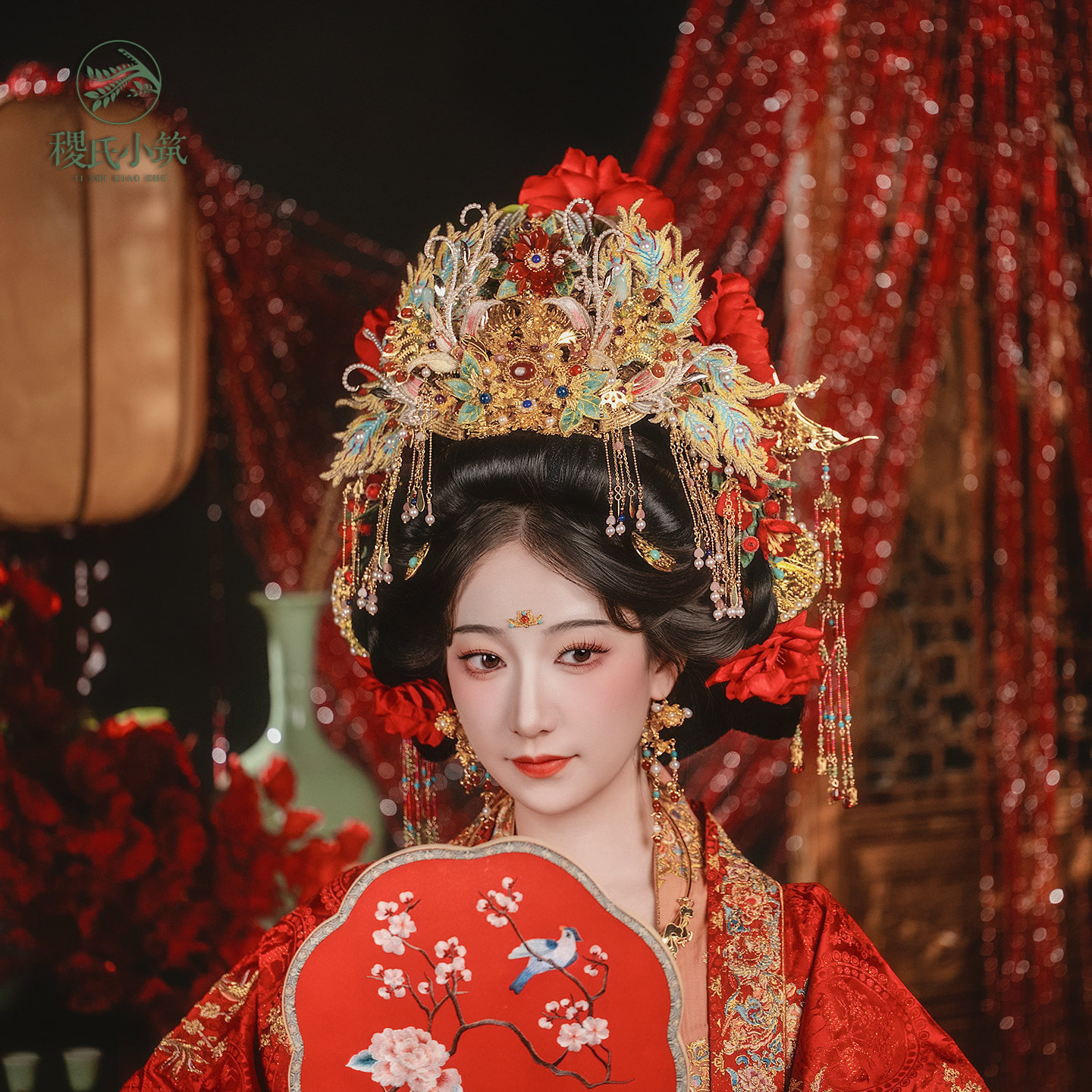 稷氏小筑 凤来仪 汉服婚嫁发冠流苏发钗发簪发饰头饰耳环
