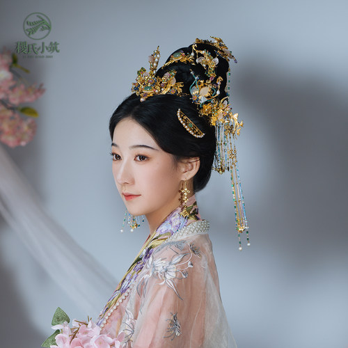 稷氏小筑 韶华 汉服发冠发钗发簪铜镀金国风套装古风发饰女头饰