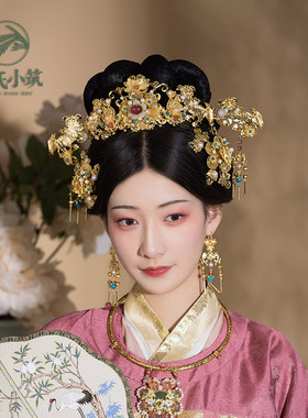 稷氏小筑 小狮子 汉服配饰铜镀金古风发饰套装女发冠发簪