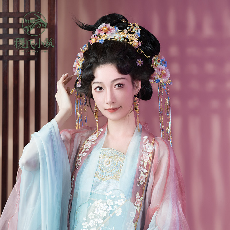 稷氏小筑 天香夏 古风汉服流苏发饰头饰古典原创花钿发冠套装