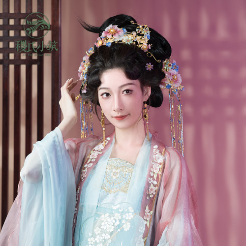 稷氏小筑 天香夏 古风汉服流苏发饰头饰古典原创花钿发冠套装