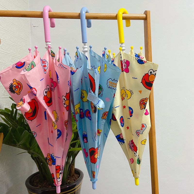 卡通芝麻街 男女儿童雨伞遮雨伞 直骨长柄伞雨具 小学生反光透明