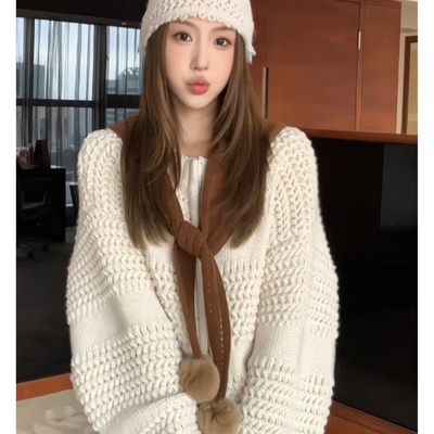 氛围感小个子白色毛衣开衫外套