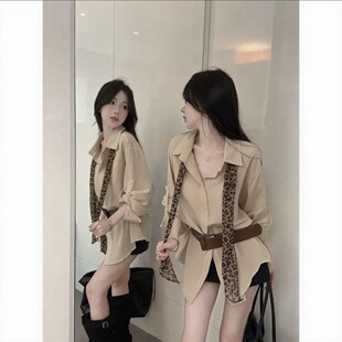法式纯欲风POLO领长袖短裙不规则宽松显瘦辣妹气质配腰带衬衫女潮