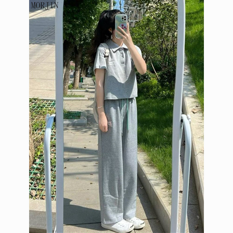 运动套装女夏季ins潮学生韩版宽松时尚polo衫短袖长裤休闲两件套
