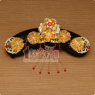 原创古装头饰古代宫庭清朝格格福晋妃子头饰华丽仿玉头饰影楼主题