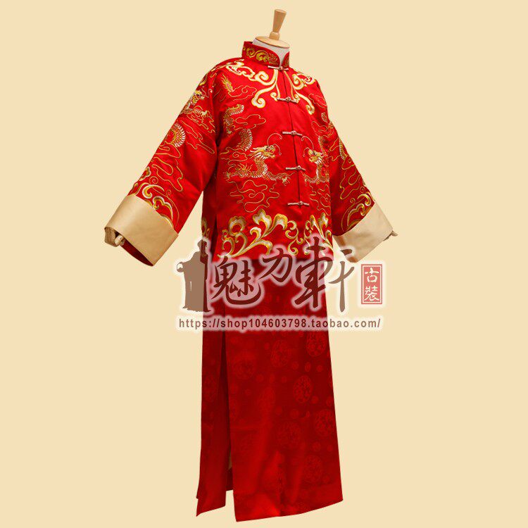 中式婚礼喜服男士古装新娘结婚敬酒服配秀禾服男装红色喜服结婚服