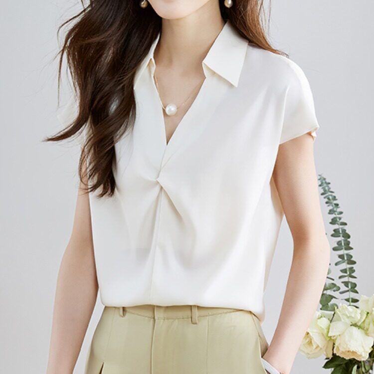 白色雪纺短袖衬衫女春夏装新款韩系大码胖MM宽松职业通勤OL上衣