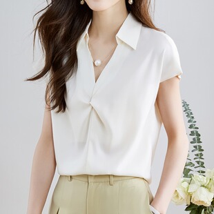 白色雪纺短袖衬衫女春夏装新款韩系大码胖MM宽松职业通勤OL上衣