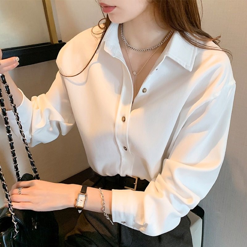 白色衬衫女长袖春夏装韩系大码胖MM叠穿设计感小众长袖磨毛衬衣