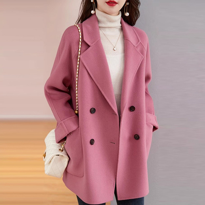 【送运费险】玫粉色短款毛呢外套