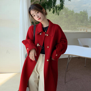 大红色毛呢外套女冬韩系大码胖MM本命过年新娘结婚小个子呢子大衣