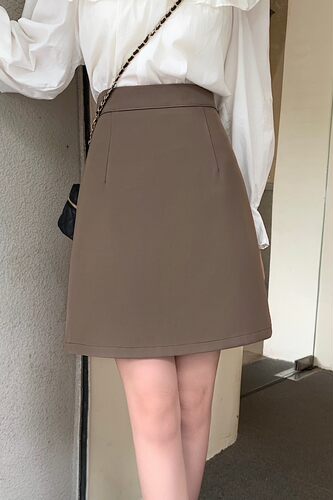 简约通勤百搭职业半身裙咖色短裙
