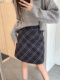 灰色格纹a字裙小个子中裙女复古设计感秋冬胖mm短裙毛呢半身裙子