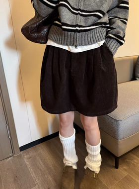 咖色灯芯绒花苞半身裙黄色气质高腰显瘦短裙大码遮胯休闲a字裙子