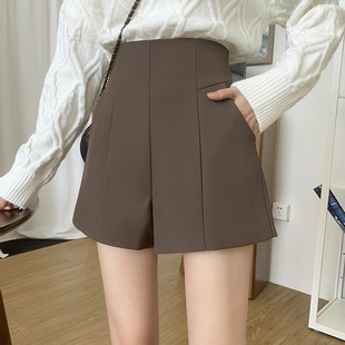 胖mm大码 西装 咖色黑色白色显瘦靴裤 短裤 外穿 女休闲百搭a字阔腿裤