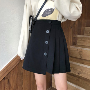 遮胯高腰a字裙学生遮子肚西装 百褶裙女不规则半身裙胖mm法式 短裙