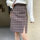 咖格子复古毛呢半身裙女短裙小个子中长裙高腰胖m大码 a字裙包臀裙