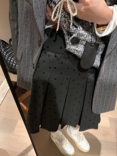 半身裙a字裙 前后可穿植绒波点百褶裙女显瘦中裙女遮胯学院风大码