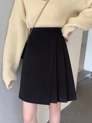 设计感百褶裙毛呢半身裙中裙遮肚