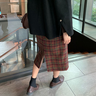 胖mm美拉德遮肚遮胯裙 格纹半身裙女秋冬高腰宽松A字裙显瘦中长款