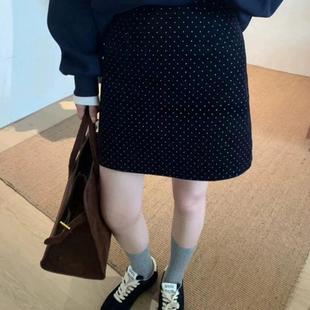 显瘦包臀裙条绒A字裙 波点半身裙女灯芯绒短裙复古百搭小个子大码