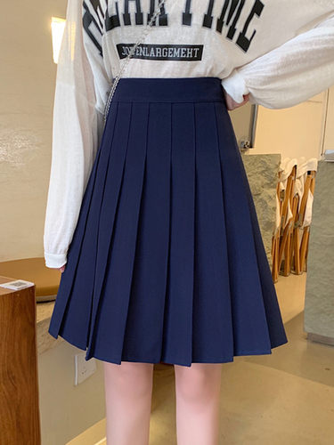 藏蓝色百褶裙学院风高个子短裙