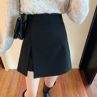 黑色短裙半身裙女高腰裤 不规则显瘦a字裙胖mm遮肚半裙 裙西装 裙裤