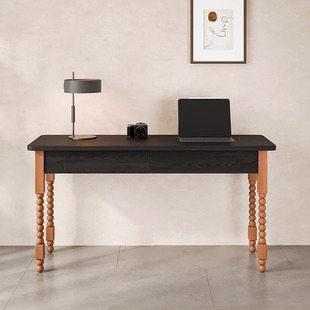 物宅 书房设计师家用卧室梳妆台写字台一体桌 中古风实木书桌法式