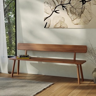 物宅 中古风简约实木长凳带靠背长板凳餐厅家用长条凳子餐桌长椅