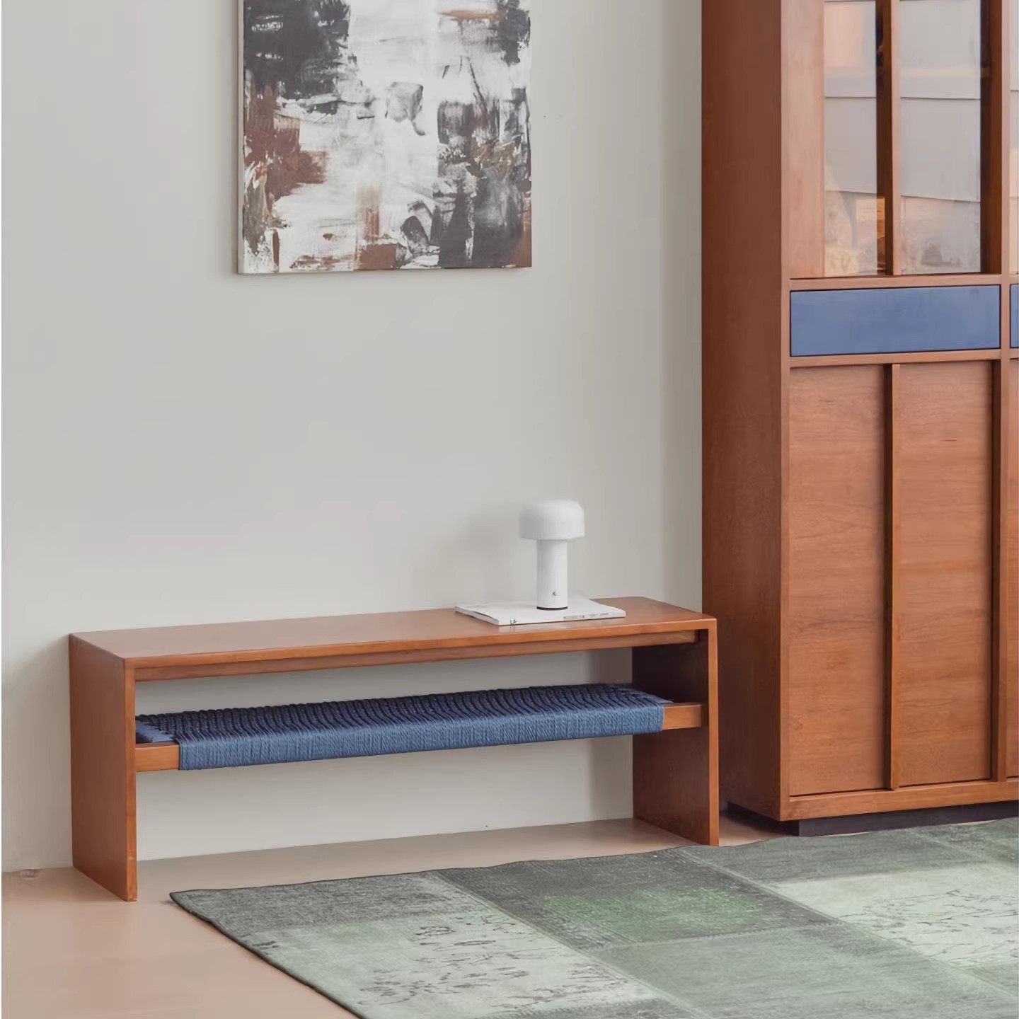 物宅丨日式黑胡桃木餐桌长凳子樱桃木床尾凳绳编双层长条凳换鞋凳