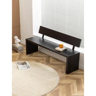 侘寂风实木家用客厅餐桌凳长板凳进门椅卧室床尾凳木长条凳带靠背