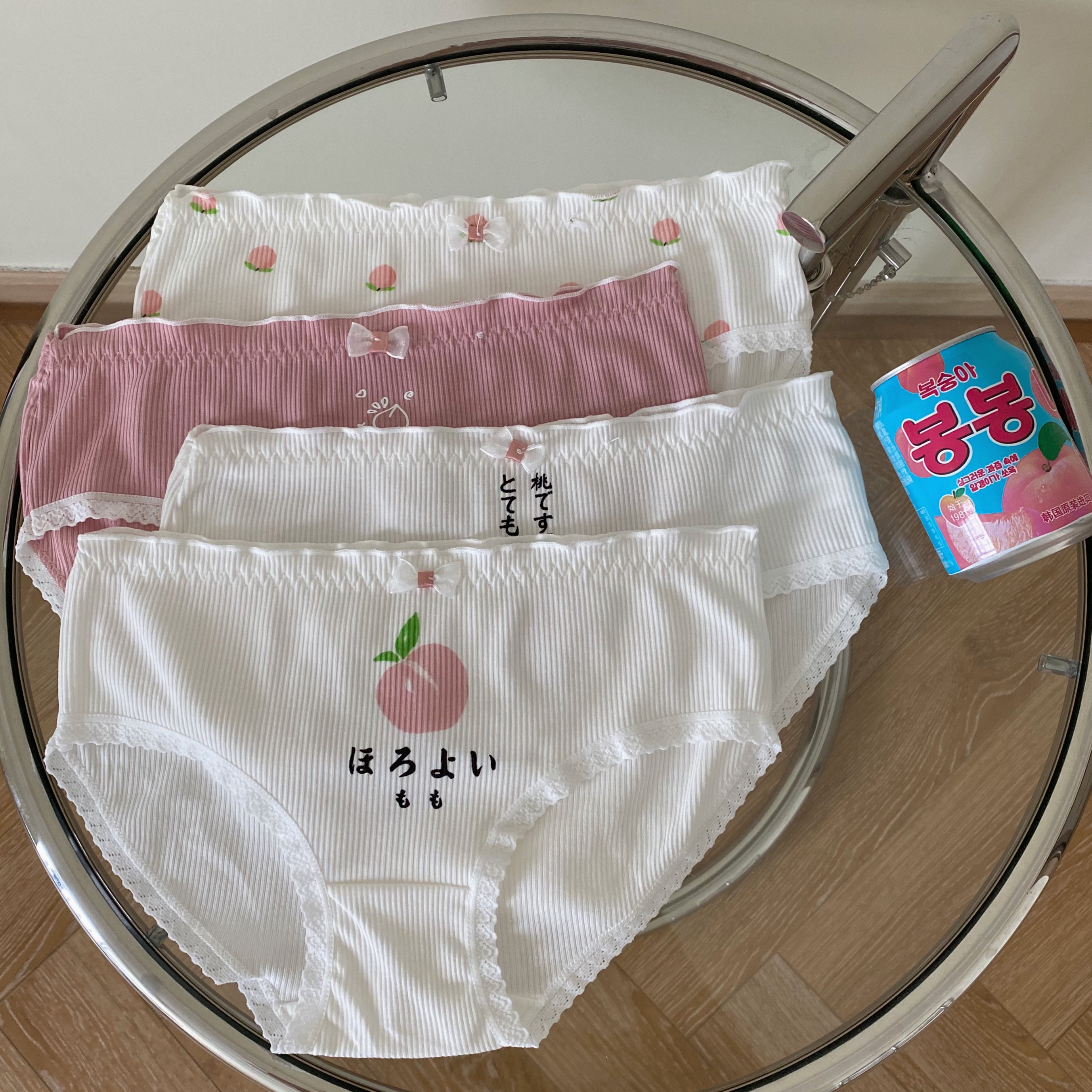 Real price photo of 4-piece briefs Japanese pink girl's honey peach summer printed cotton underpants