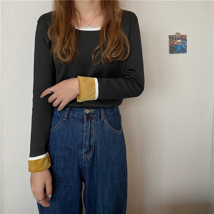 Real price real shot Korean U-neck bottoming shirt long sleeve warm Plush top bottom coat