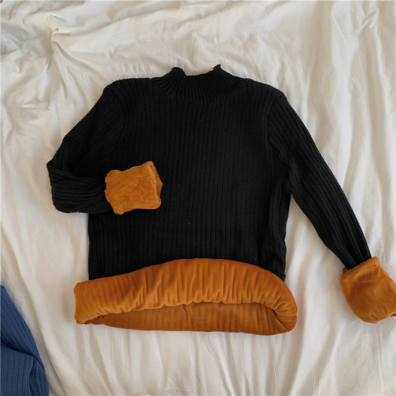 Real price shooting Korean version of versatile Pullover Sweater knitwear women's Plush thickened slim bottom top